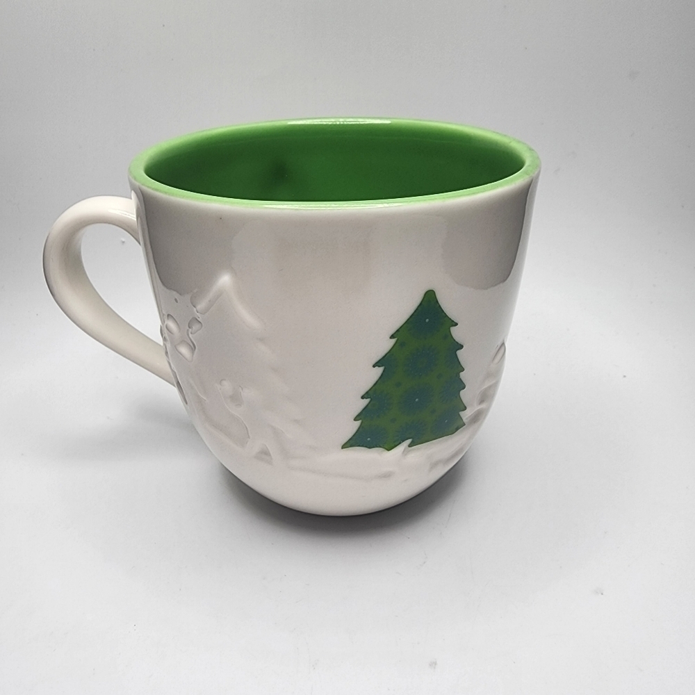 Starbucks Holiday 2006 Mug 16 oz Embossed Winter Trees Snowman